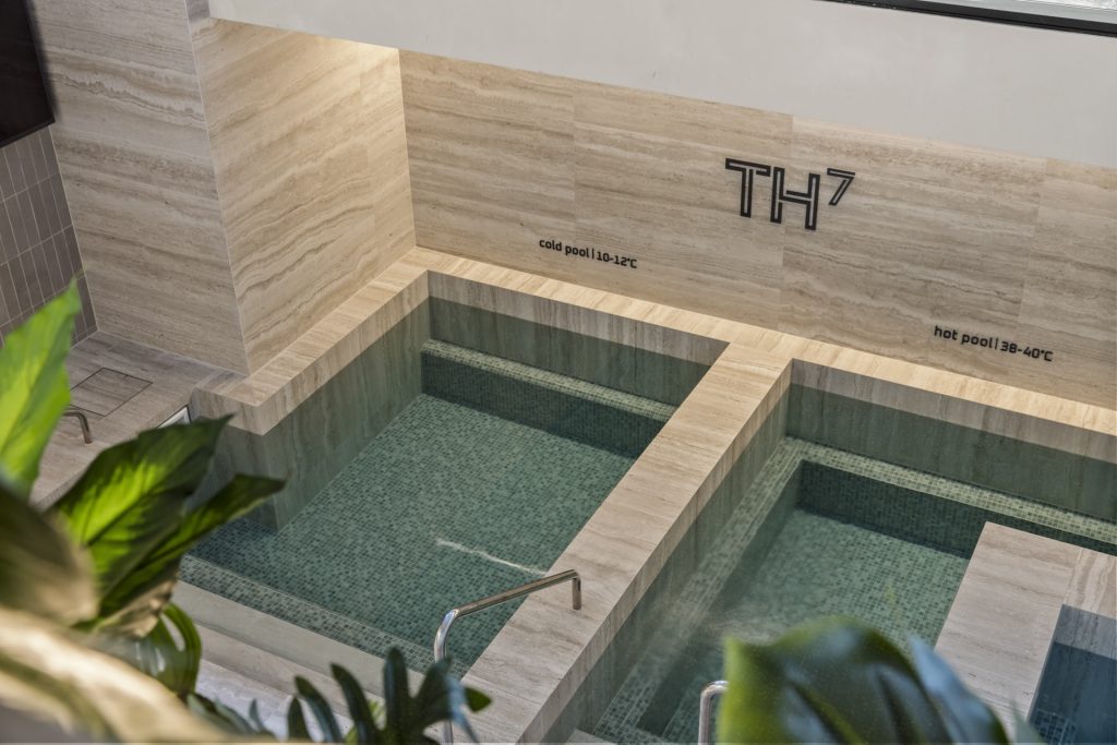 Ice baths and plunge pools at TH7 with stone tiling and green pool